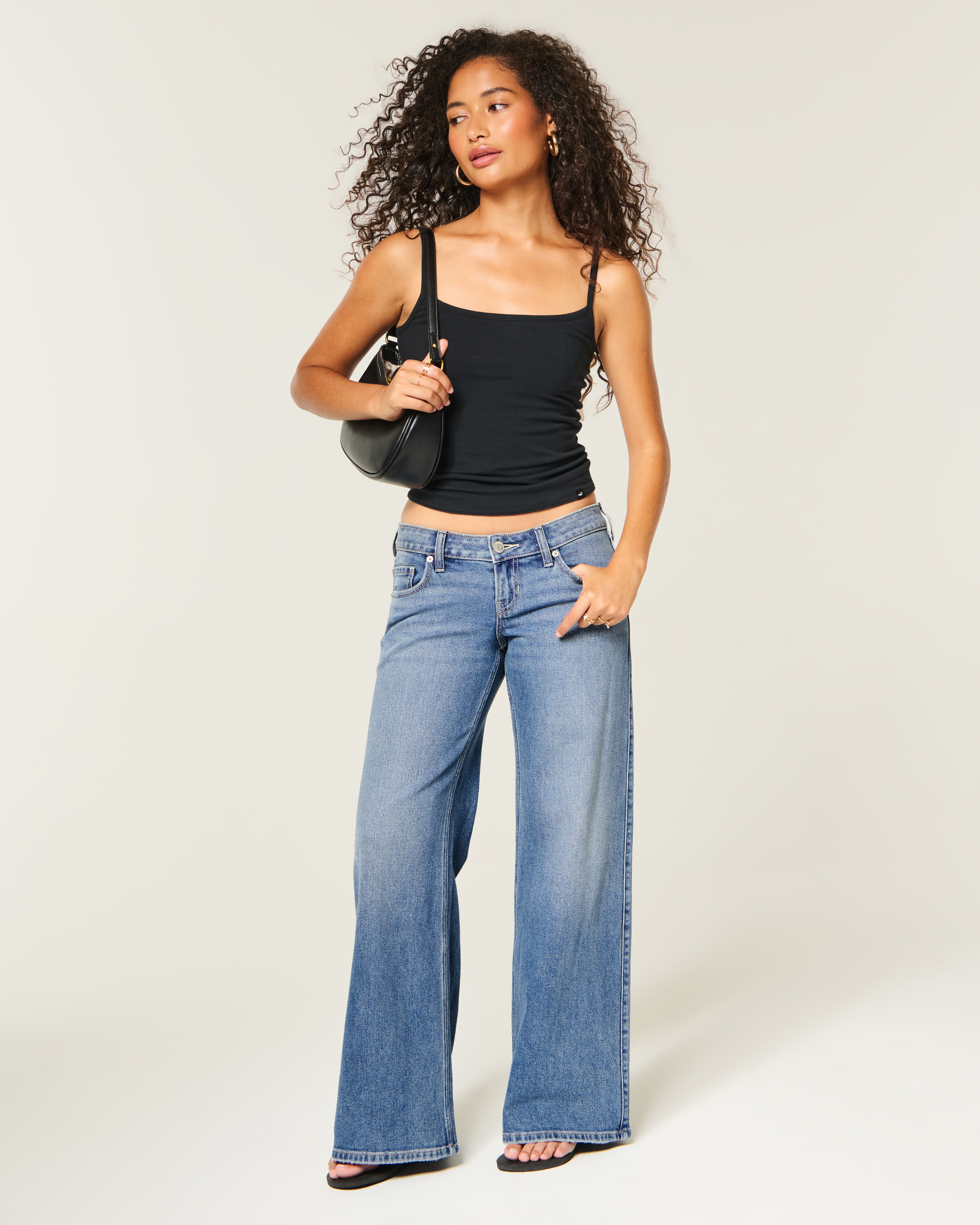 Ultra Low-Rise Medium Wash Distressed Wide-Leg Jeans