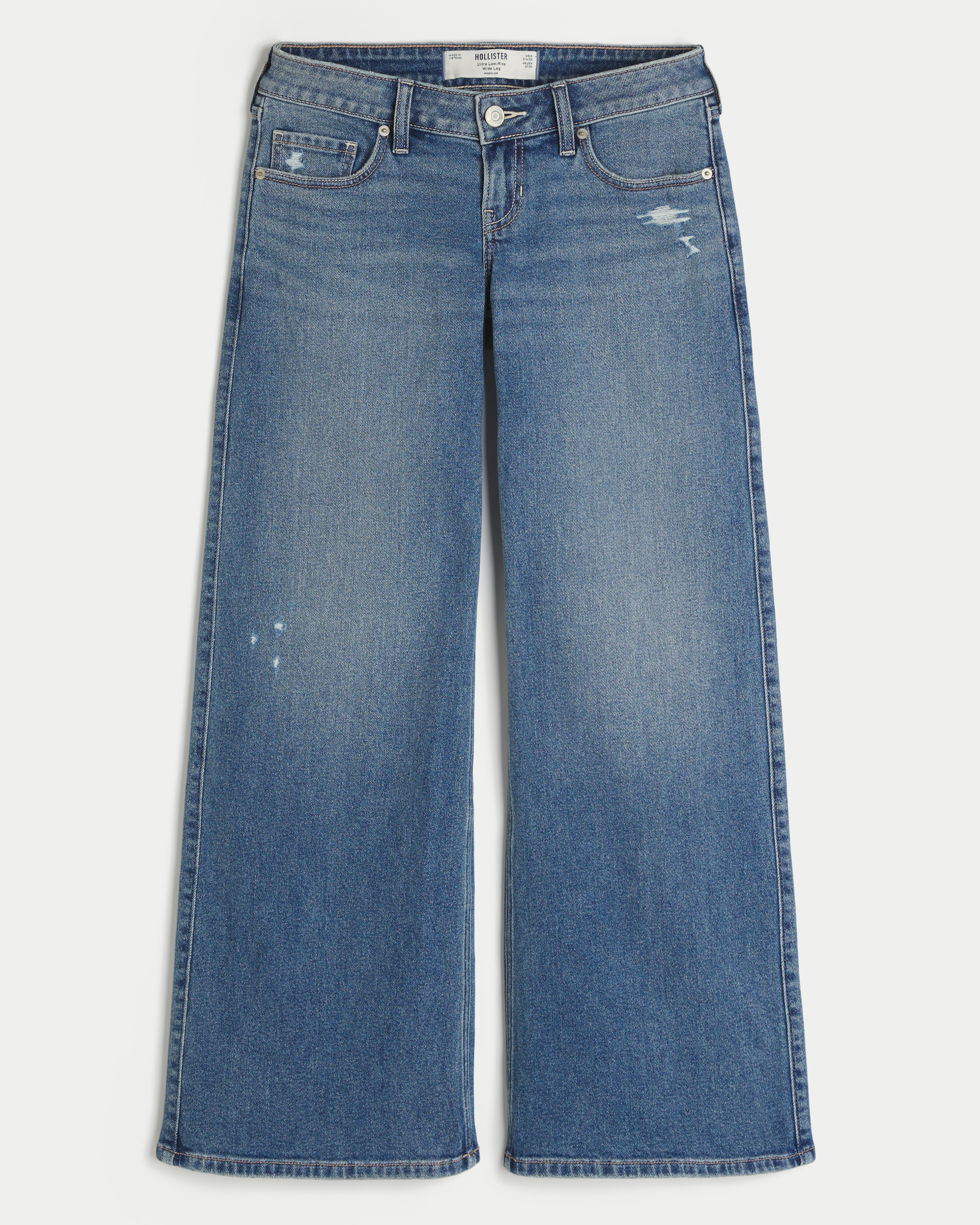 Ultra Low-Rise Distressed Wide-Leg Jeans
