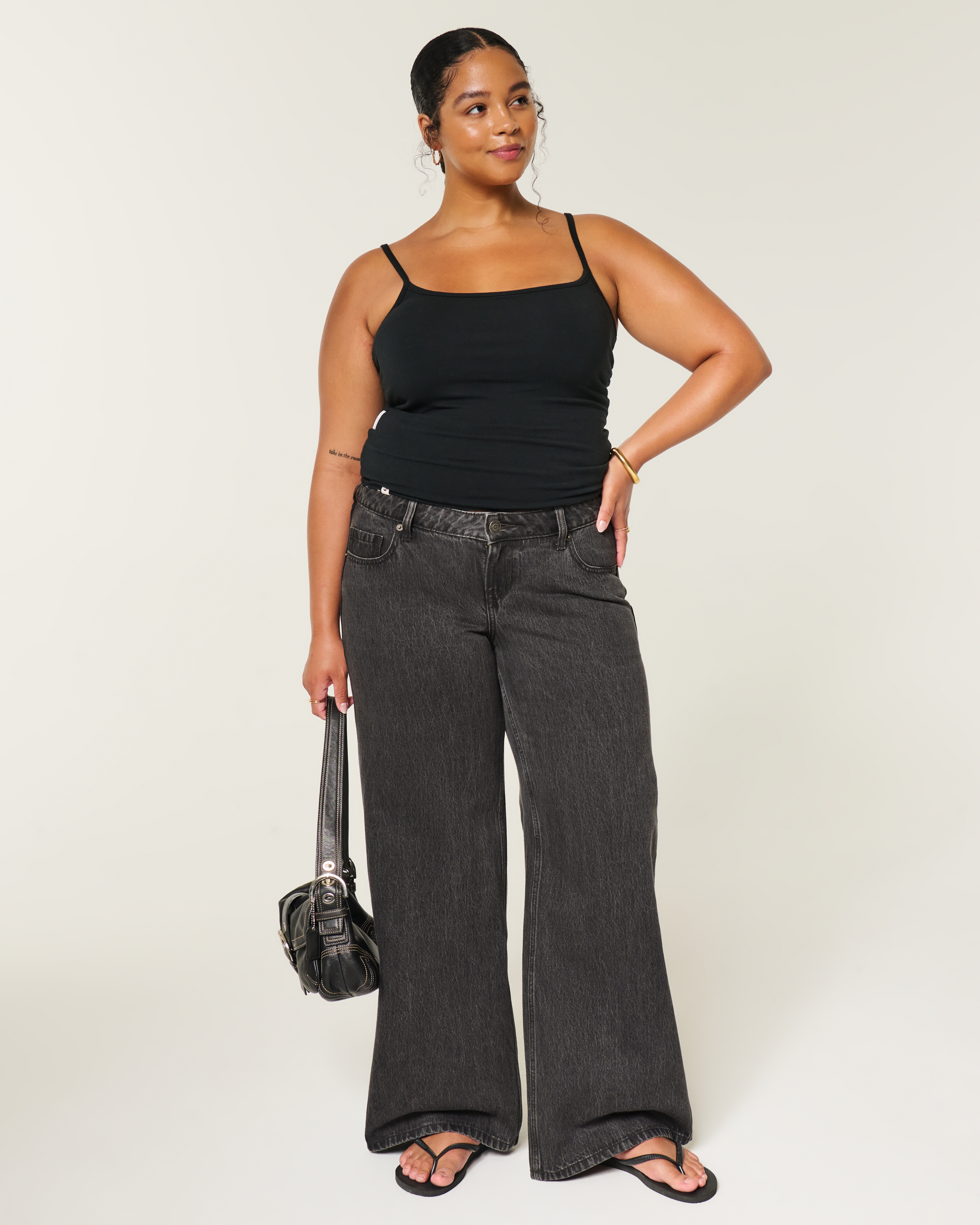 Ultra Low-Rise Washed Black Wide-Leg Jeans