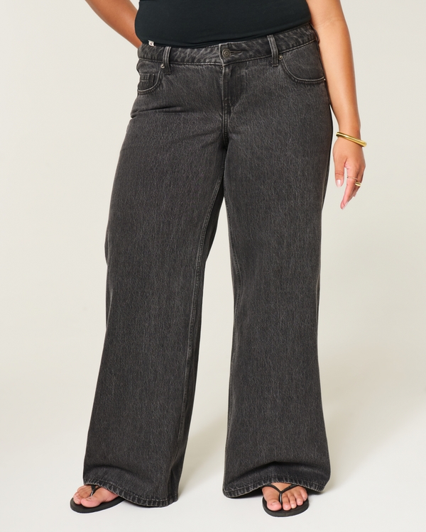 Ultra Low-Rise Washed Black Wide-Leg Jeans, Washed Black view 2