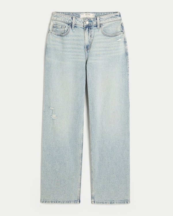 High-Rise Distressed Light Wash Relaxed Jeans, Light view 1