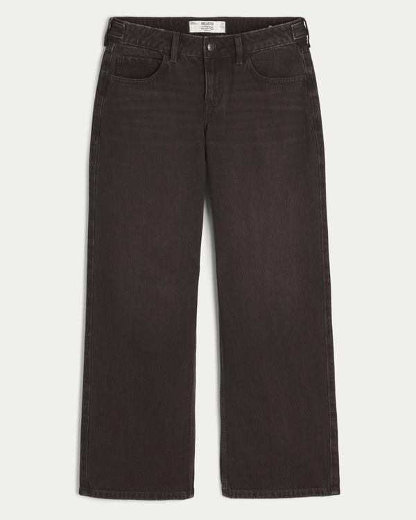 Hollister Andi Adjustable Low-Rise Tinted Brown Baggy Jeans, Dark Brown view 1