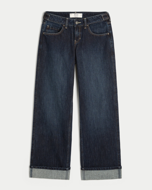 Hollister Andi Adjustable Waist Low-Rise Dark Wash Baggy Jeans, Dark view 1