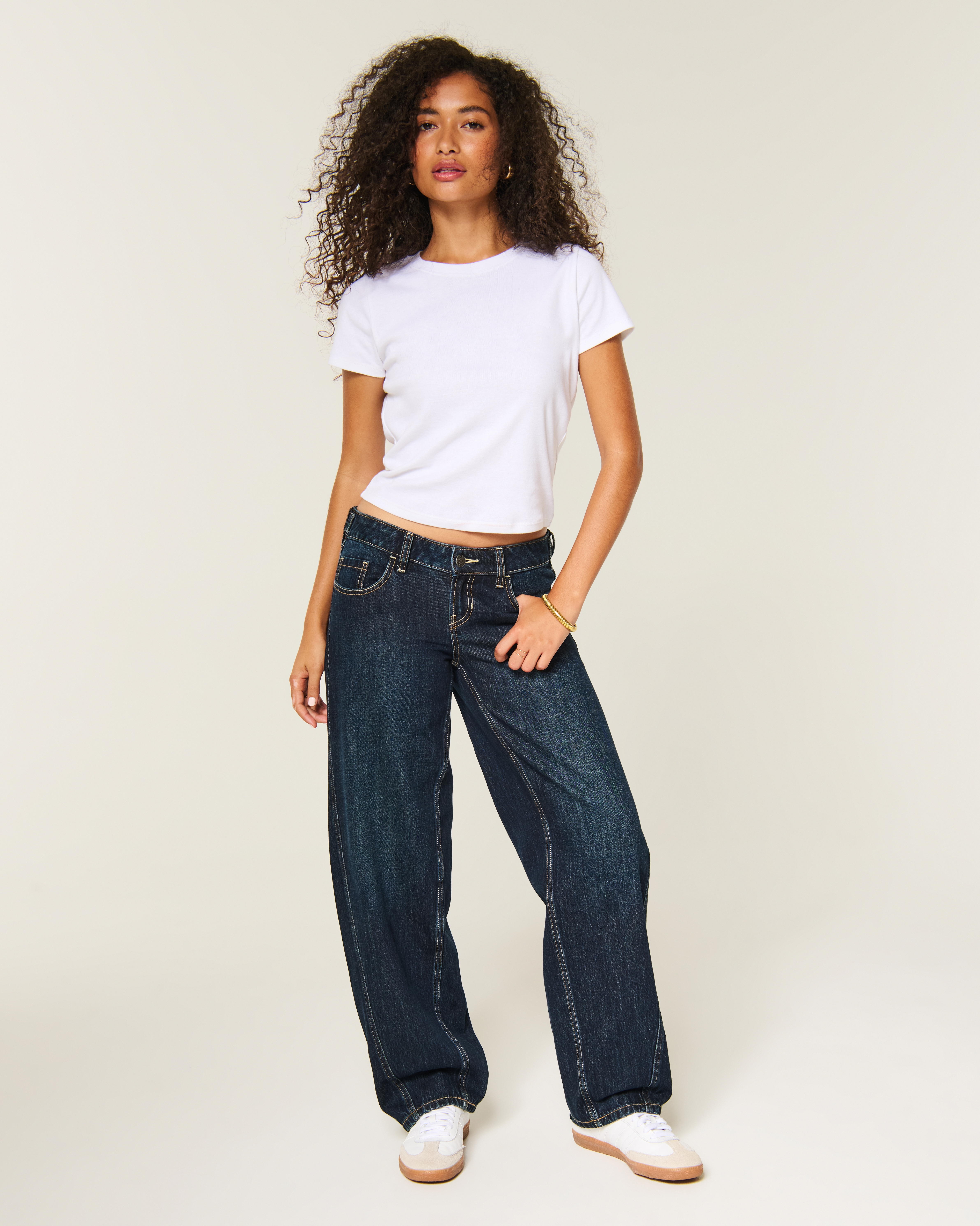 Hollister Andi Adjustable Ultra Low-Rise Dark Wash Barrel Jeans