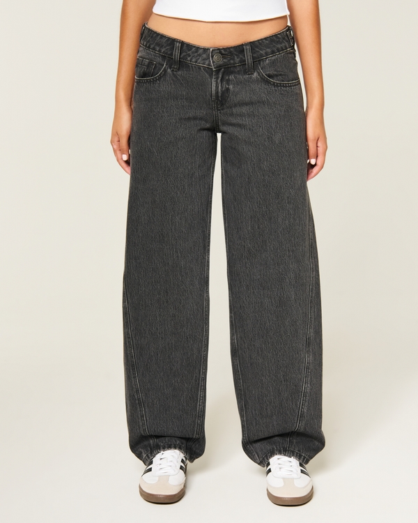 Hollister Andi Adjustable Waist Ultra Low-Rise Washed Black Barrel Jeans, Washed Black view 2
