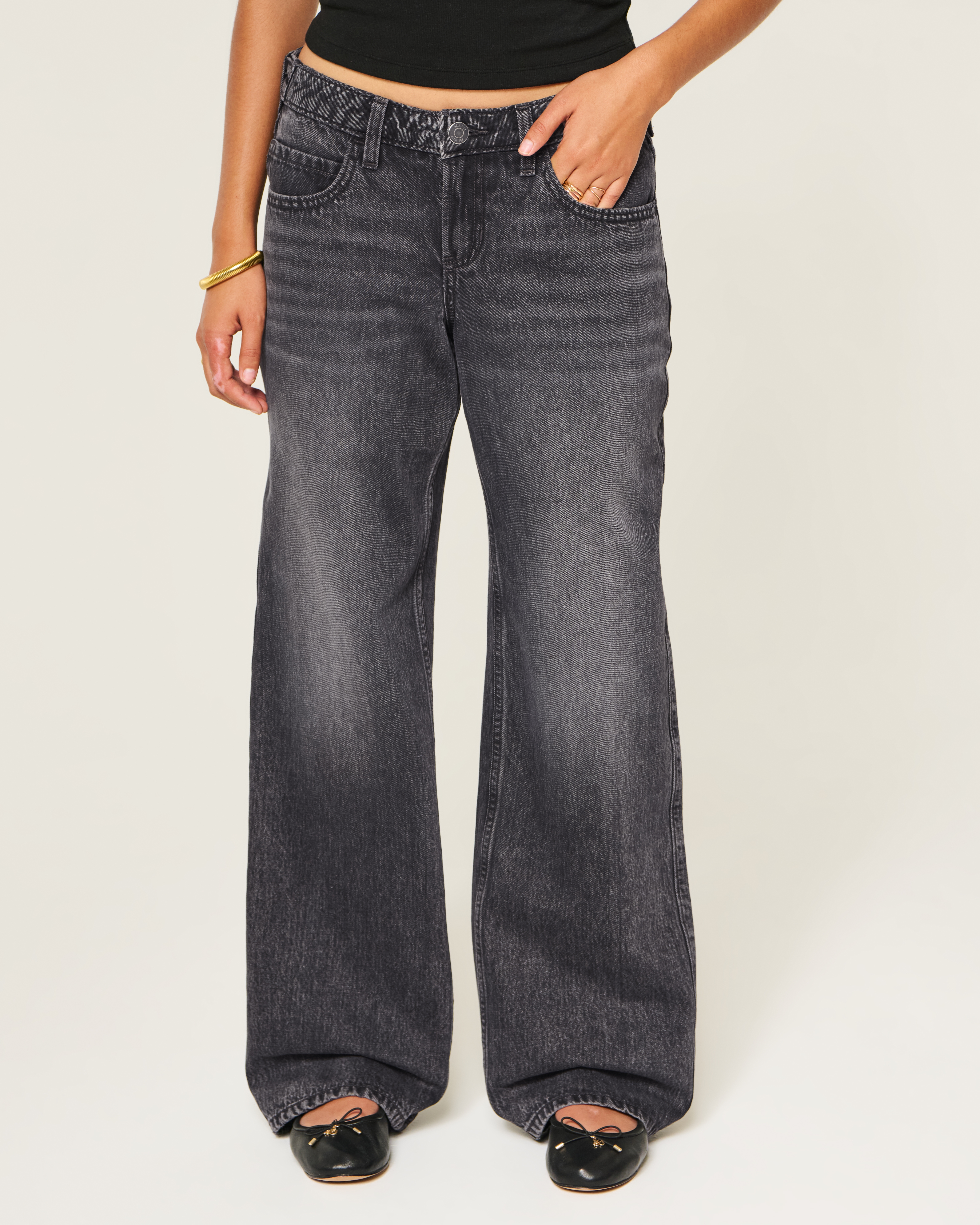 Hollister Andi Adjustable Waist Low-Rise Washed Black Baggy Jeans