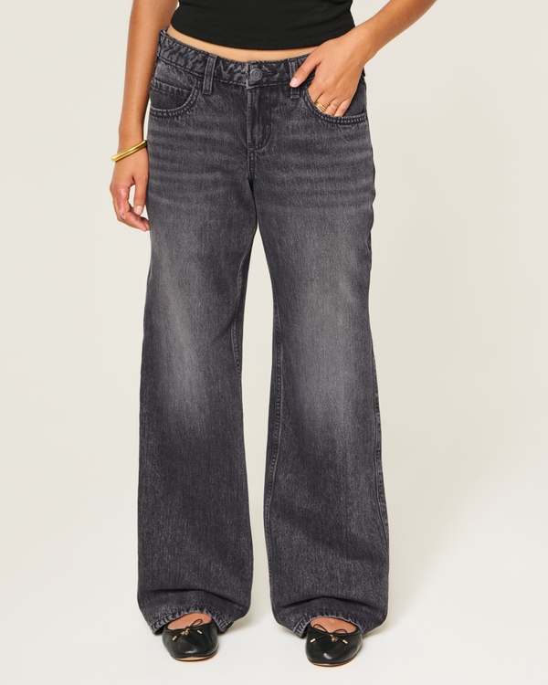 Hollister Andi Adjustable Waist Low-Rise Washed Black Baggy Jeans, Washed Black view 2