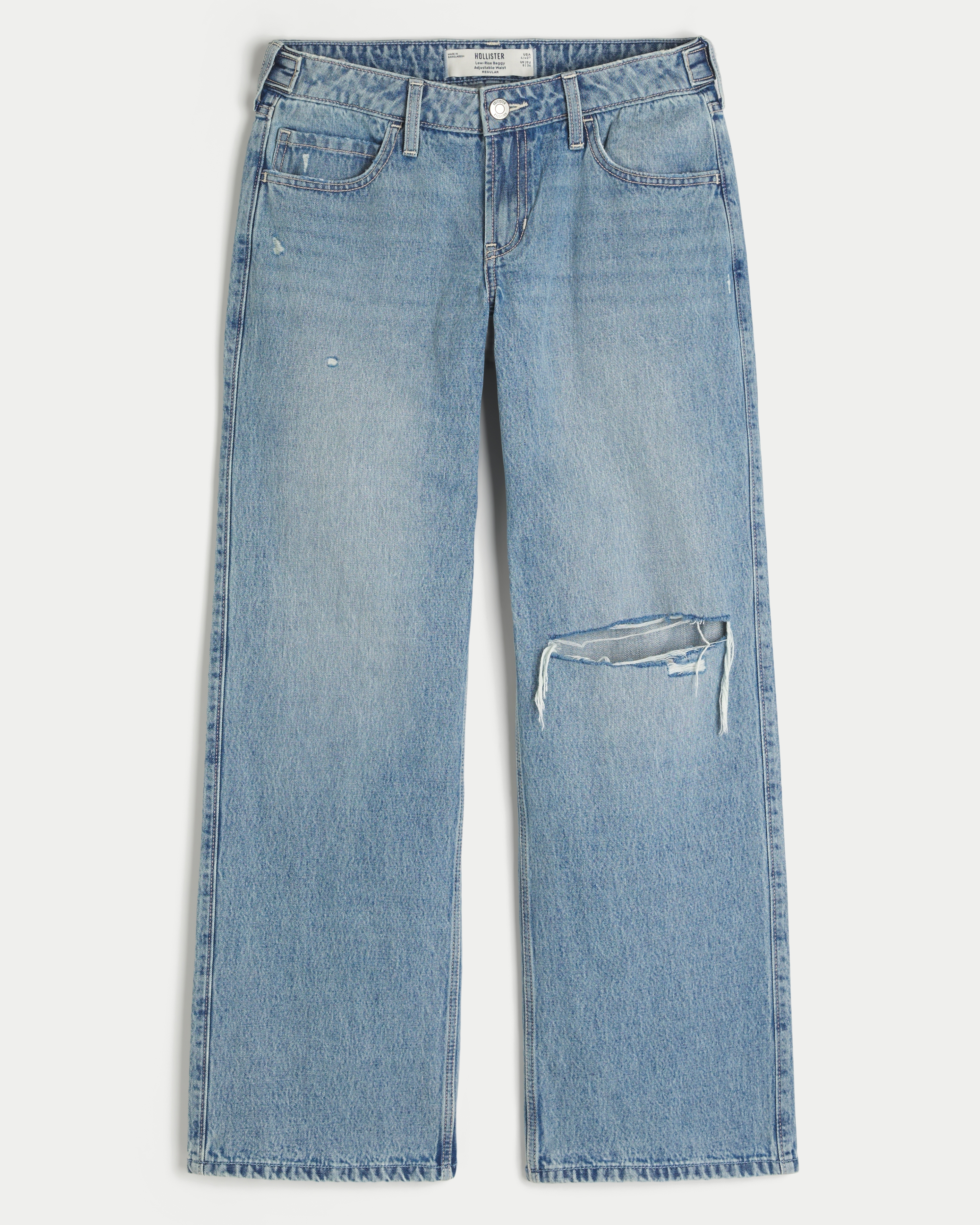 Hollister Andi Adjustable Waist Low-Rise Ripped Light Wash Baggy Jeans