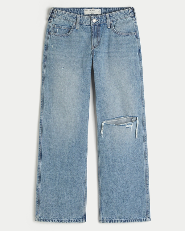 Hollister Andi Adjustable Waist Low-Rise Ripped Light Wash Baggy Jeans, Light view 1