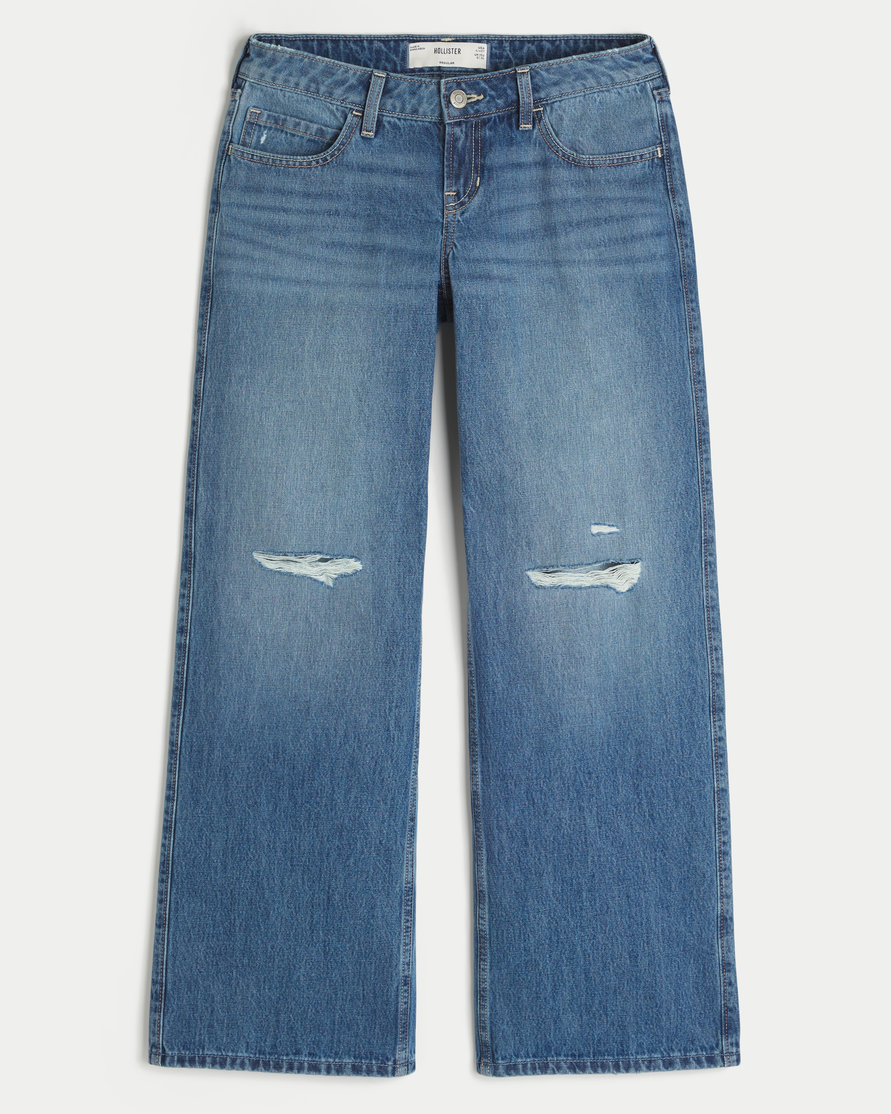 Ultra Low-Rise Ripped Medium Wash Baggy Jeans
