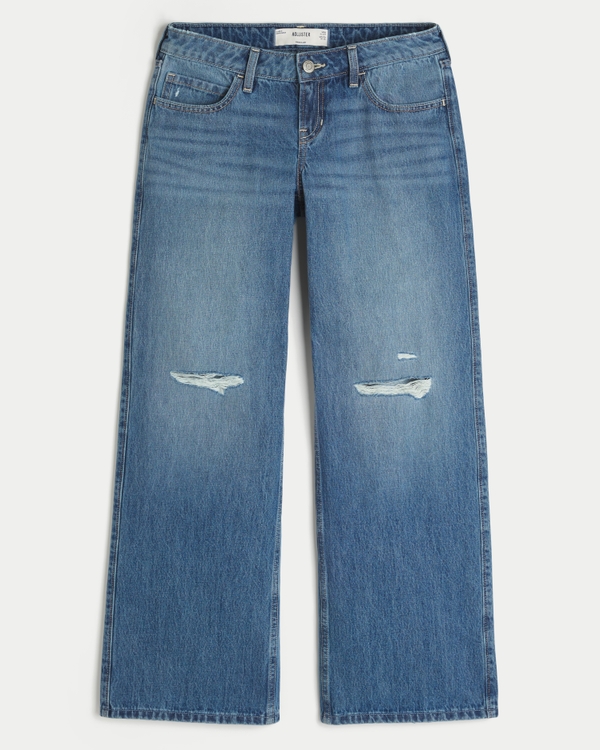 Ultra Low-Rise Ripped Medium Wash Baggy Jeans, Medium view 1
