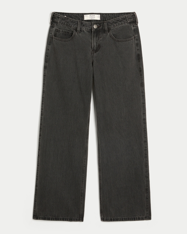 Hollister Andi Adjustable Waist Low-Rise Washed Black Baggy Jeans, Washed Black view 1