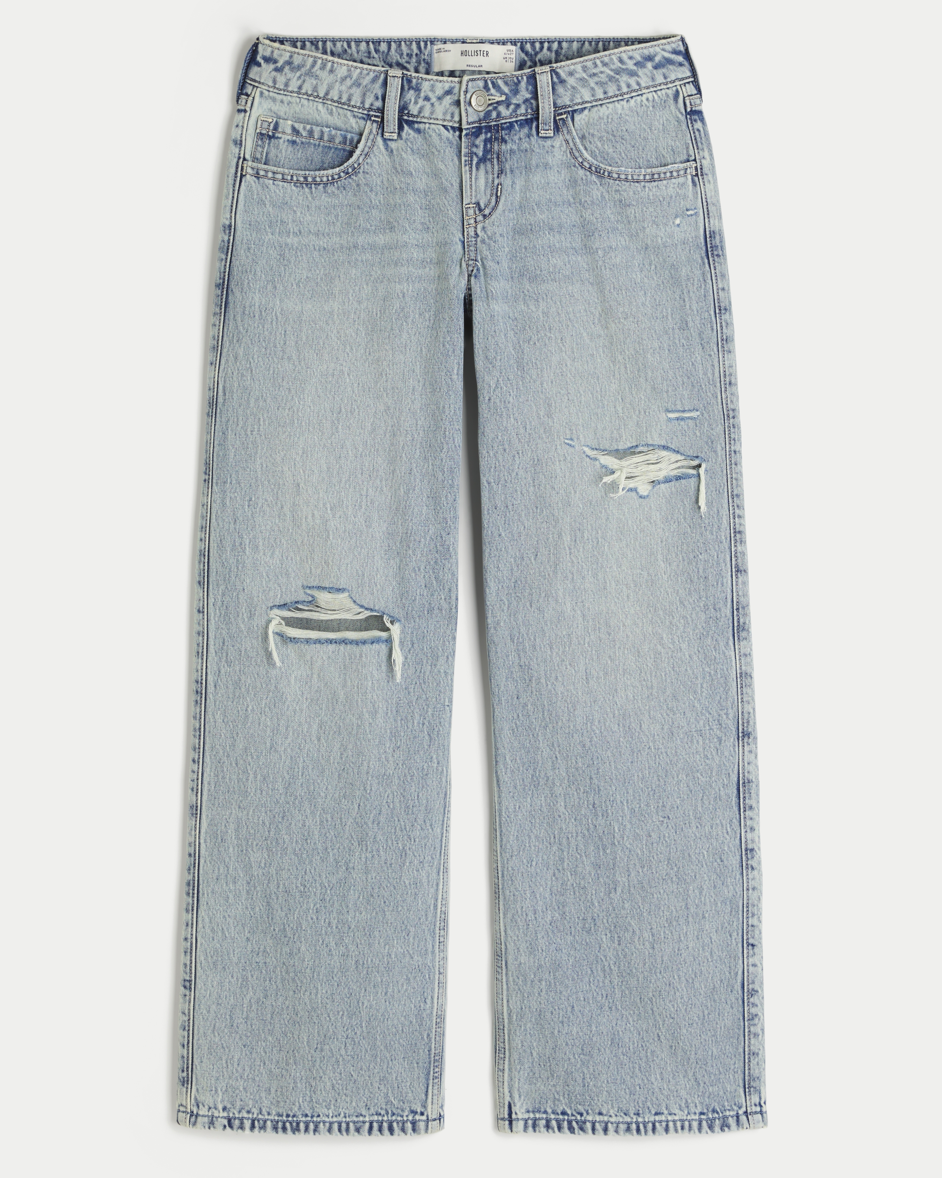 Ultra Low-Rise Ripped Light Wash Baggy Jeans