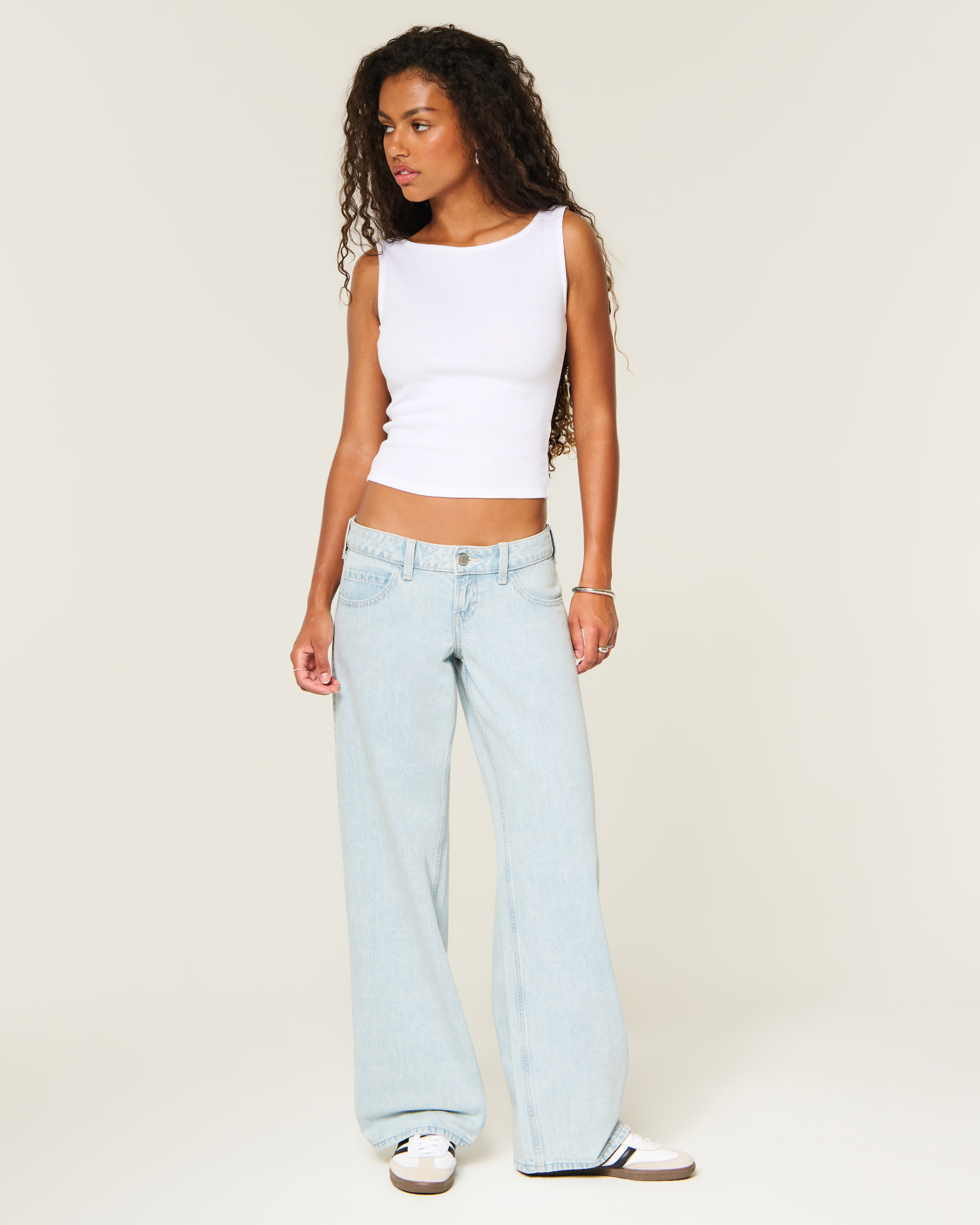 Ultra Low-Rise Light Wash Baggy Jeans