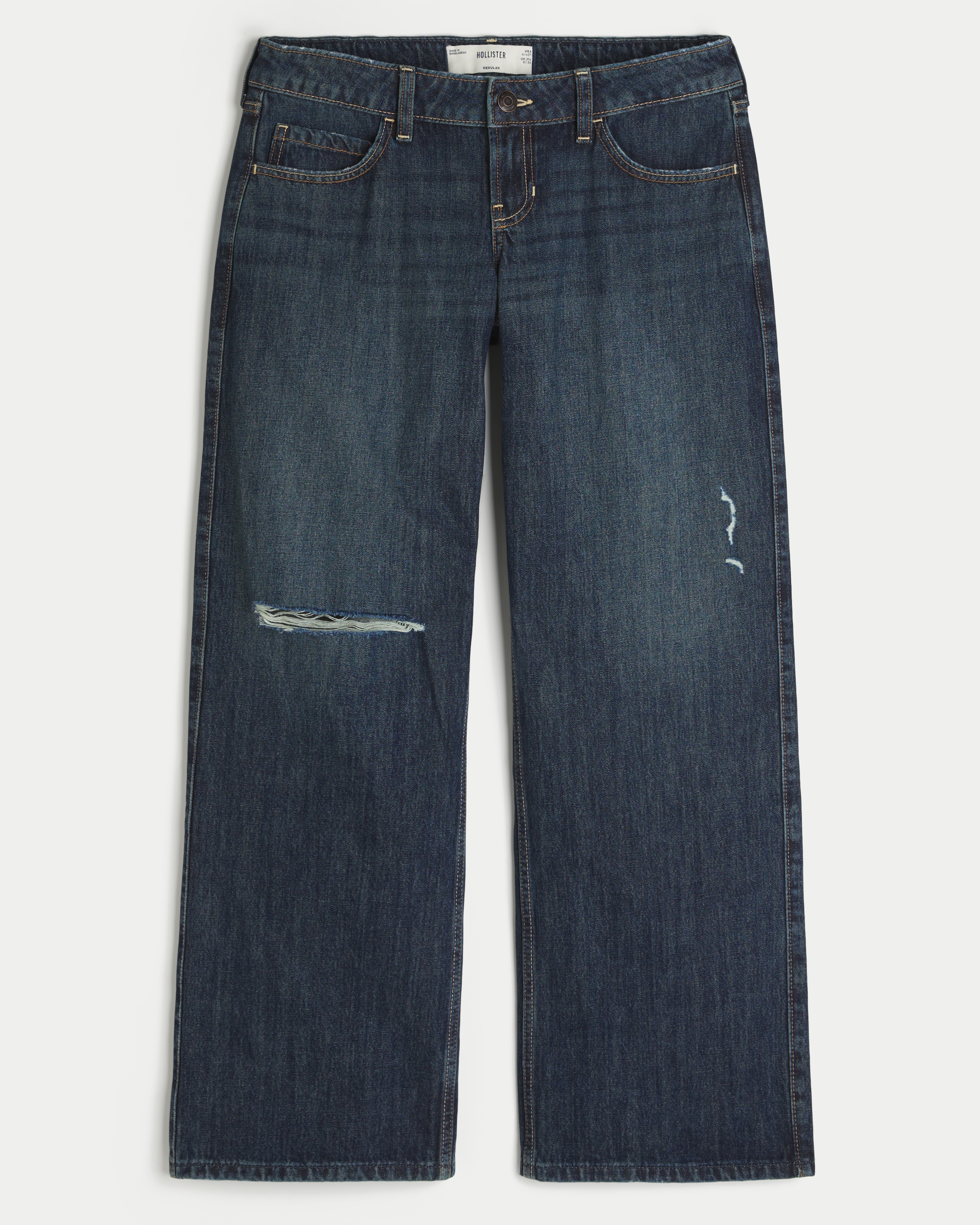 Ultra Low-Rise Ripped Dark Wash Baggy Jeans