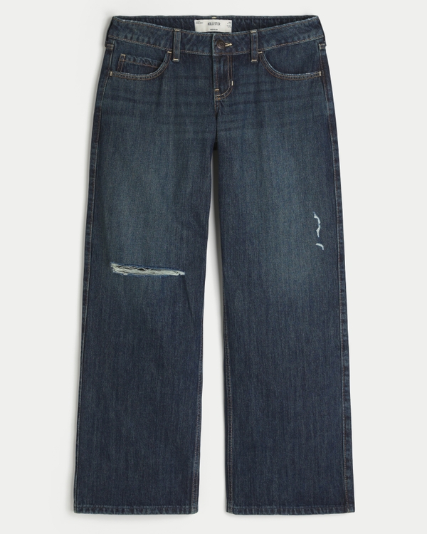 Ultra Low-Rise Ripped Dark Wash Baggy Jeans, Dark view 1
