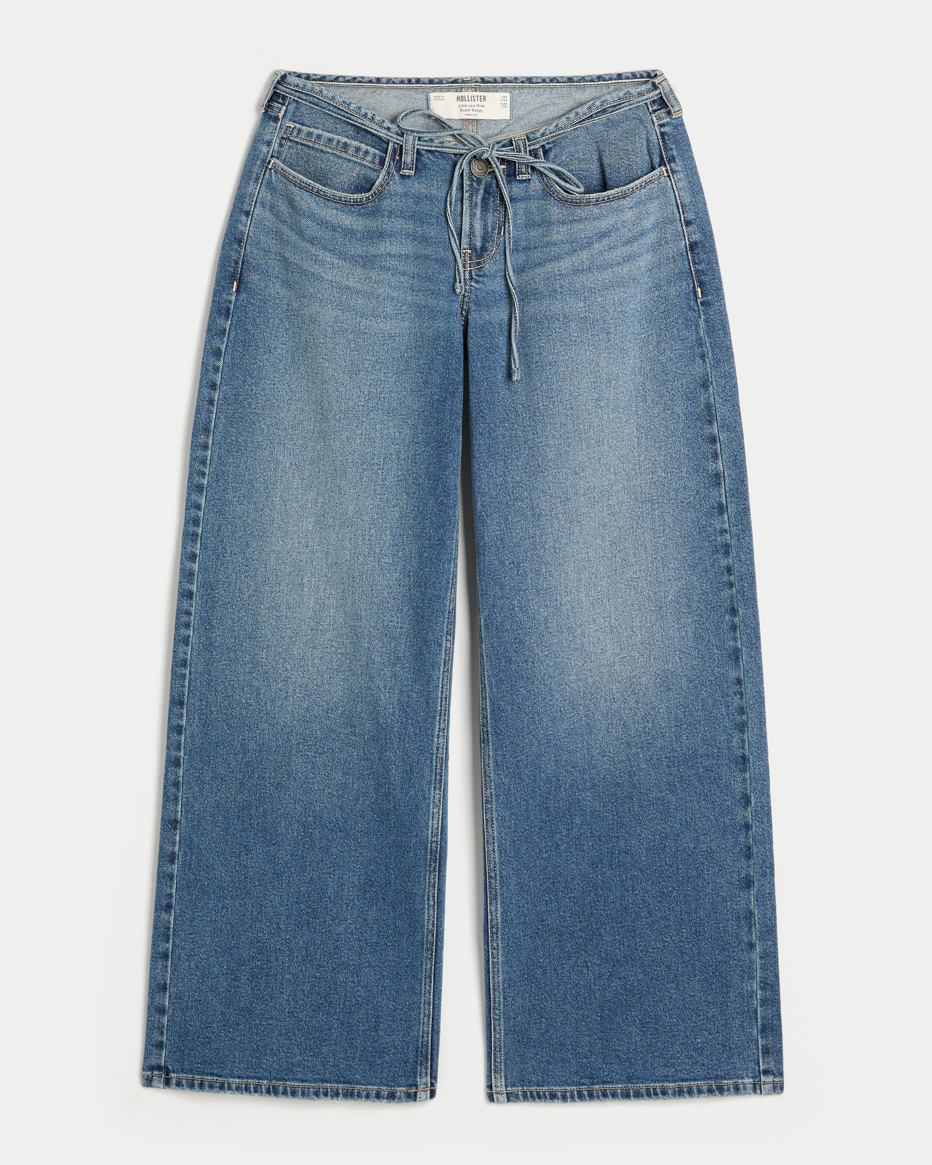 Ultra Low-Rise Mini Waistband Tie Waist Super Baggy Jeans