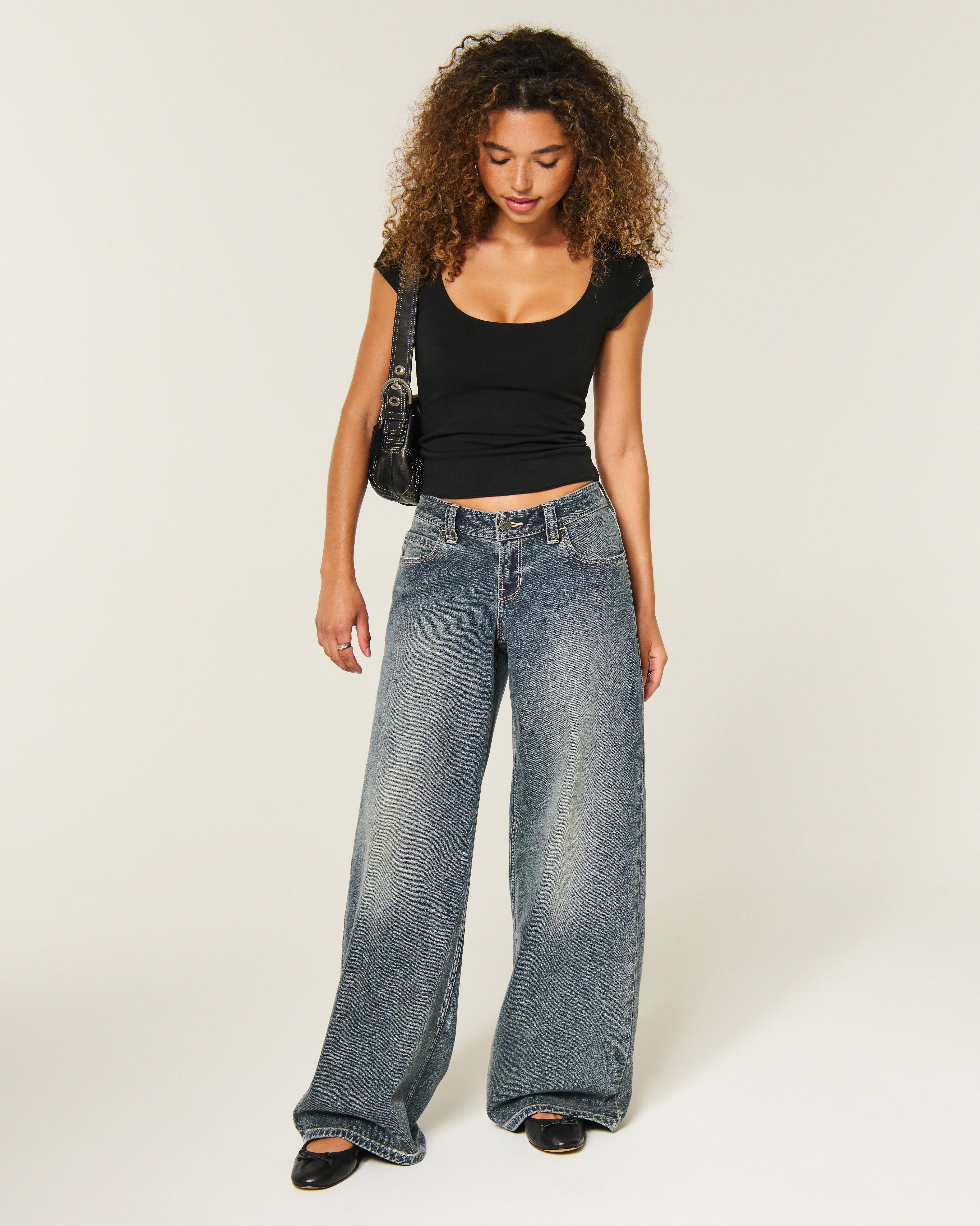 Hollister Andi Adjustable Waist Ultra Low-Rise Medium Wash Super Baggy Jeans