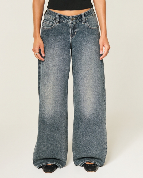 Hollister Andi Adjustable Waist Ultra Low-Rise Medium Wash Super Baggy Jeans, Medium view 2
