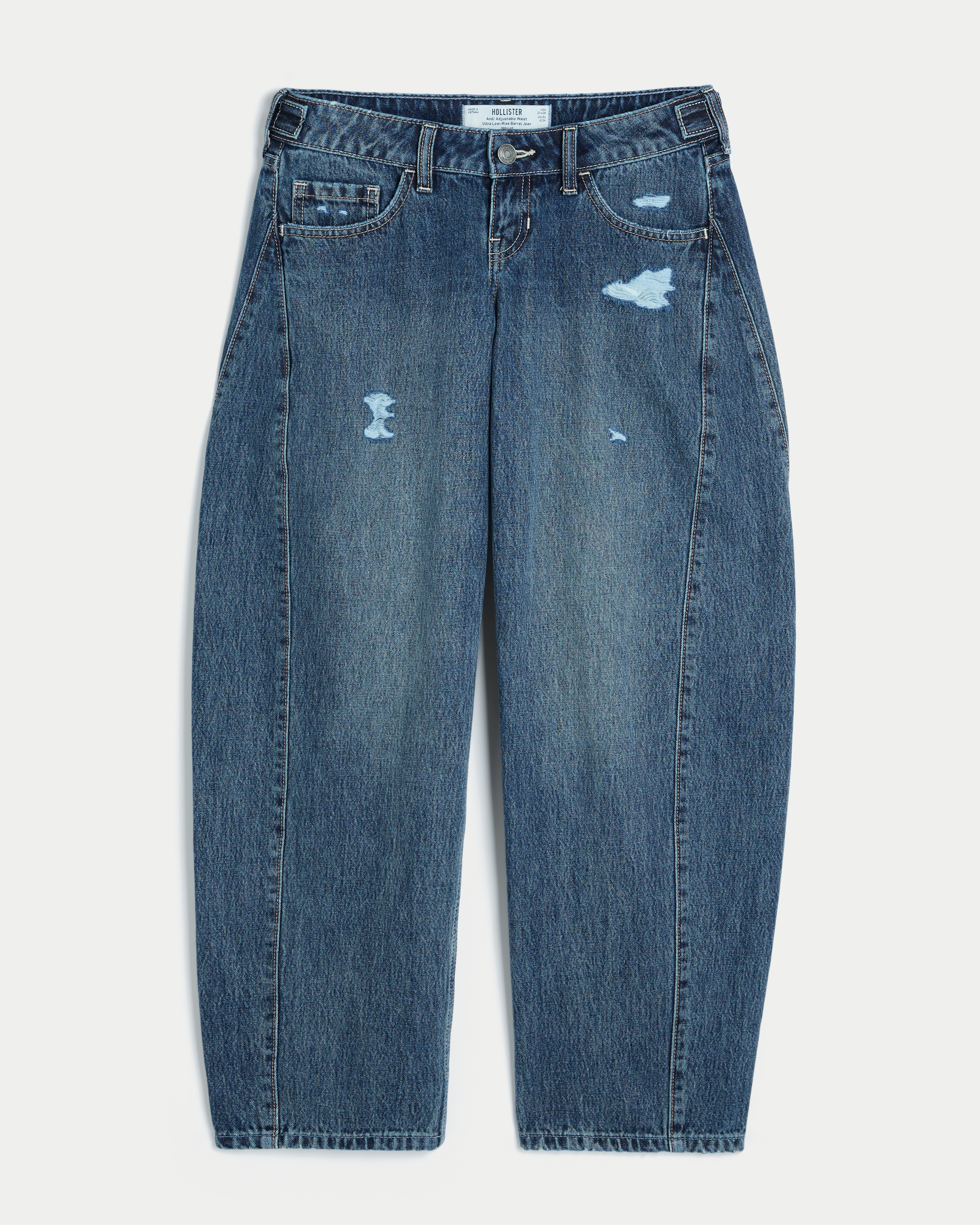 Hollister Andi Adjustable Waist Ultra Low-Rise Distressed Barrel Jeans