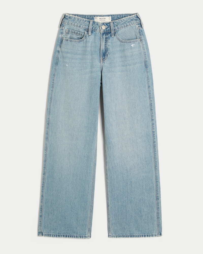 High-Rise Distressed Baggy Jeans - light by Hollister