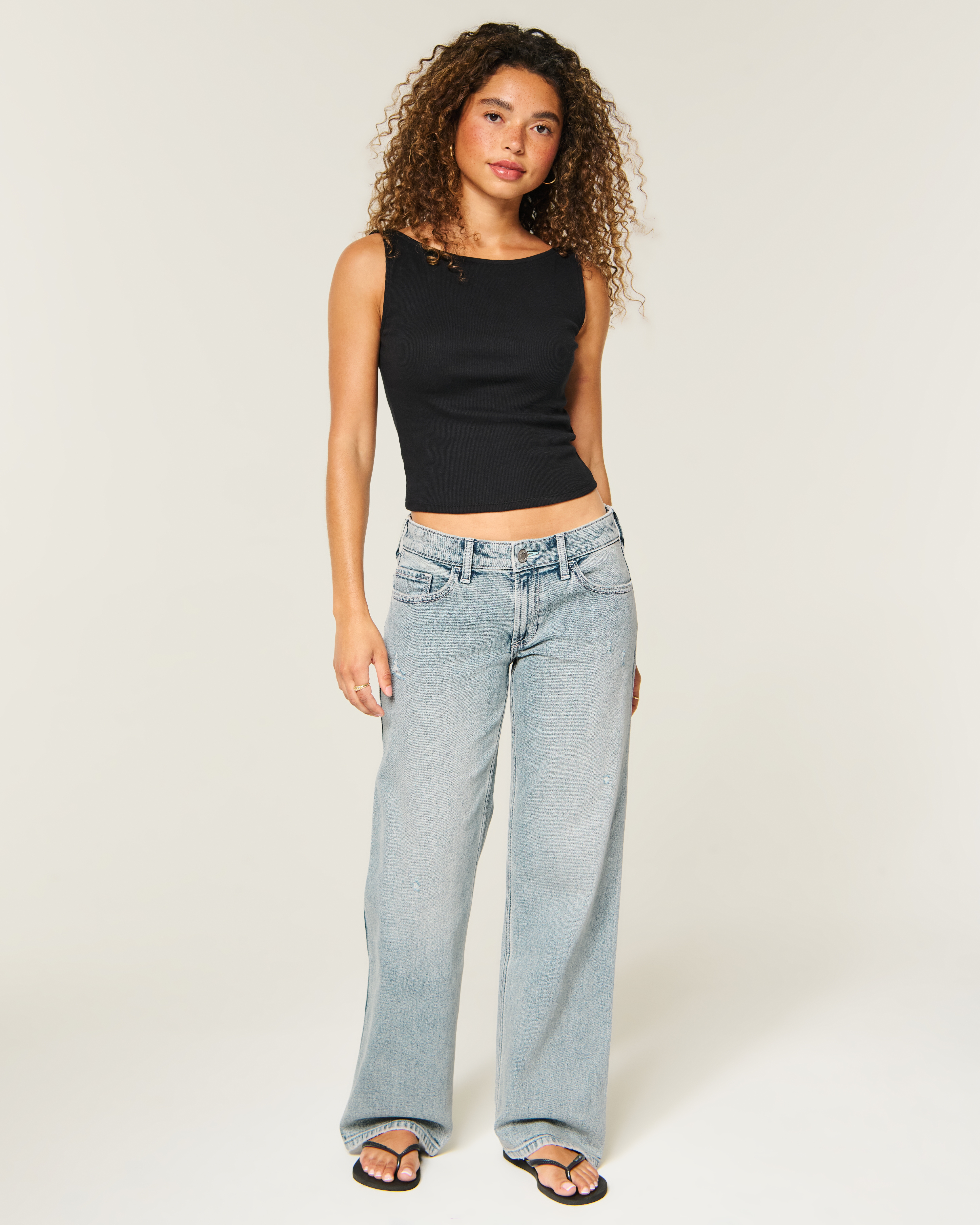 Low-Rise Distressed Light Wash Dad Jeans