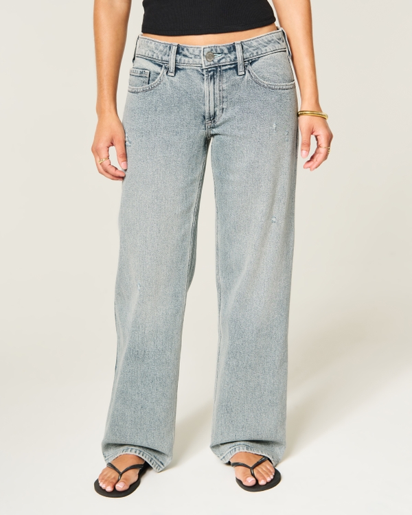 Low-Rise Distressed Light Wash Relaxed Jeans, Light view 2