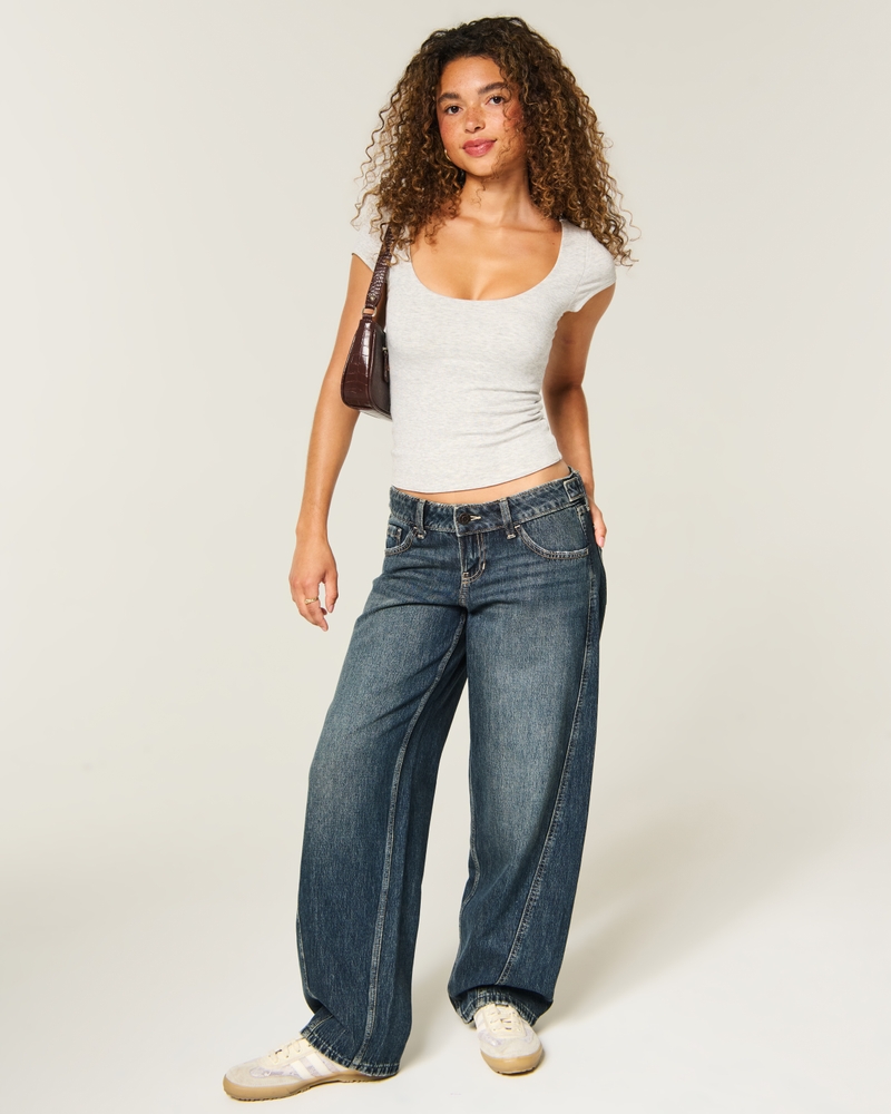 Hollister Andi Adjustable Waist Ultra Low-Rise Barrel Jeans - dark by Hollister