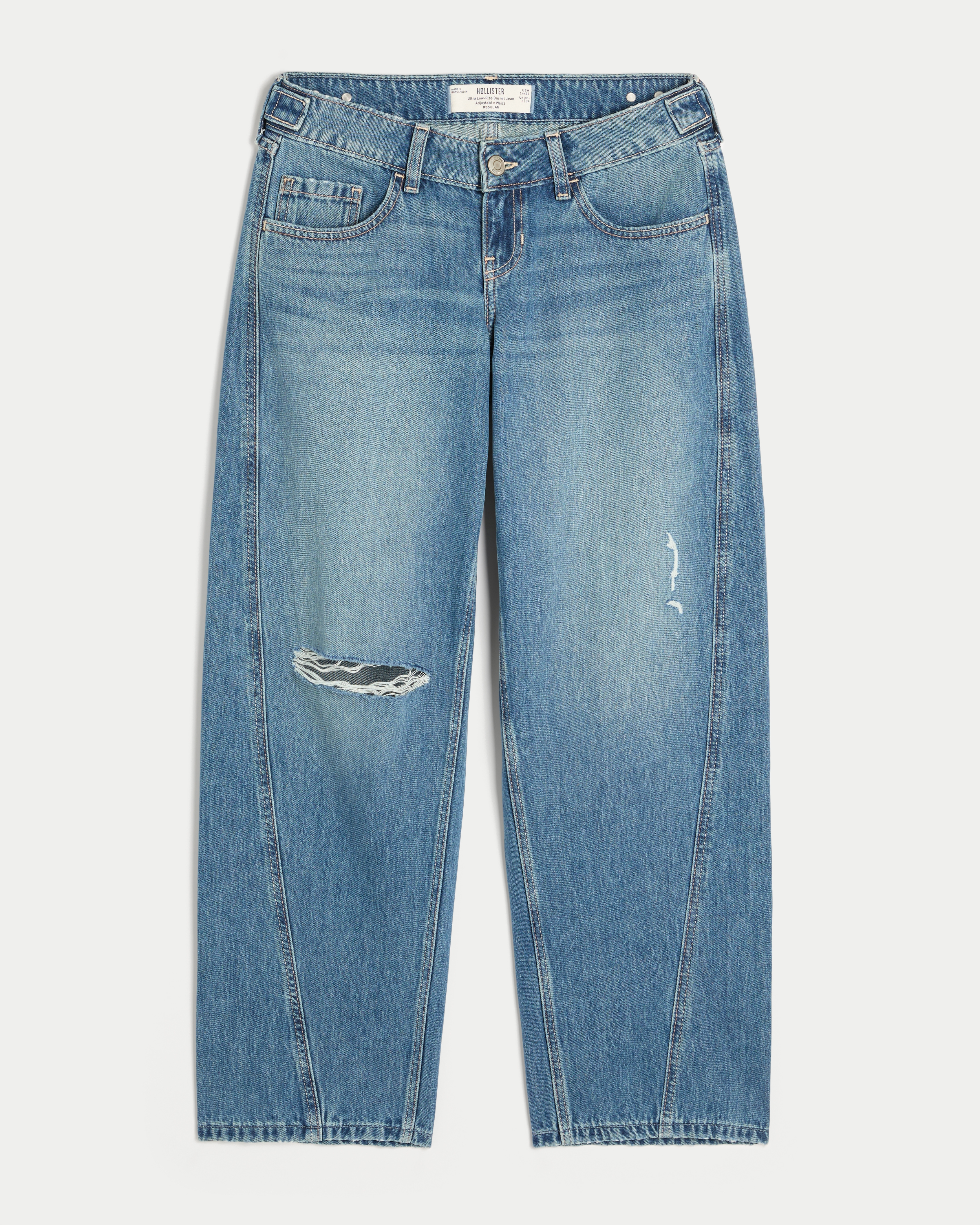 Hollister Andi Adjustable Waist Ultra Low-Rise Ripped Barrel Jeans