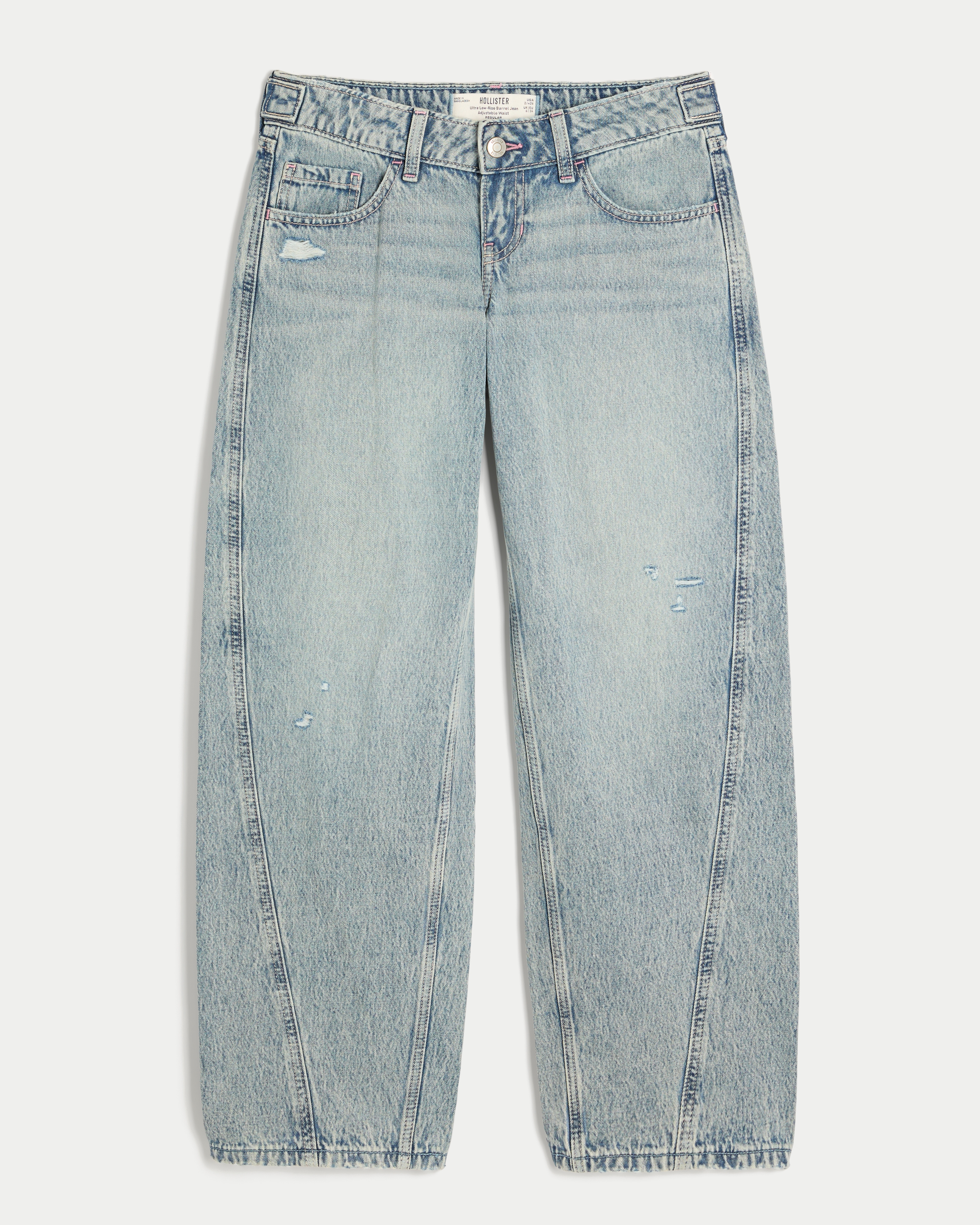 Hollister Andi Adjustable Waist Ultra Low-Rise Distressed Barrel Jeans