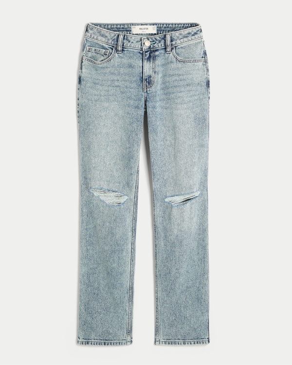 Mid-Rise Ripped Light Wash Straight Jeans, Light Ripped view 1