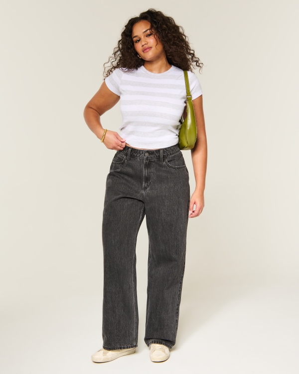 Curvy High-Rise Baggy Jeans, Washed Black view 1