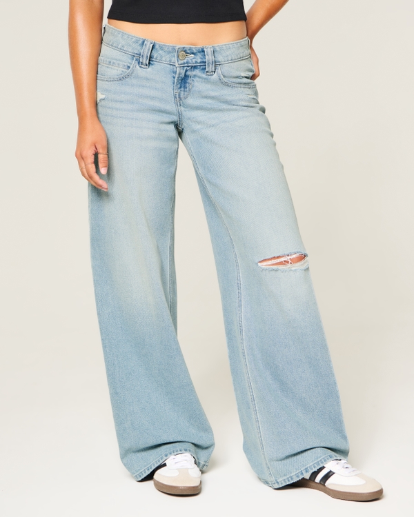 Hollister Andi Adjustable Waist Ultra Low-Rise Ripped Super Baggy Jeans, Light view 2
