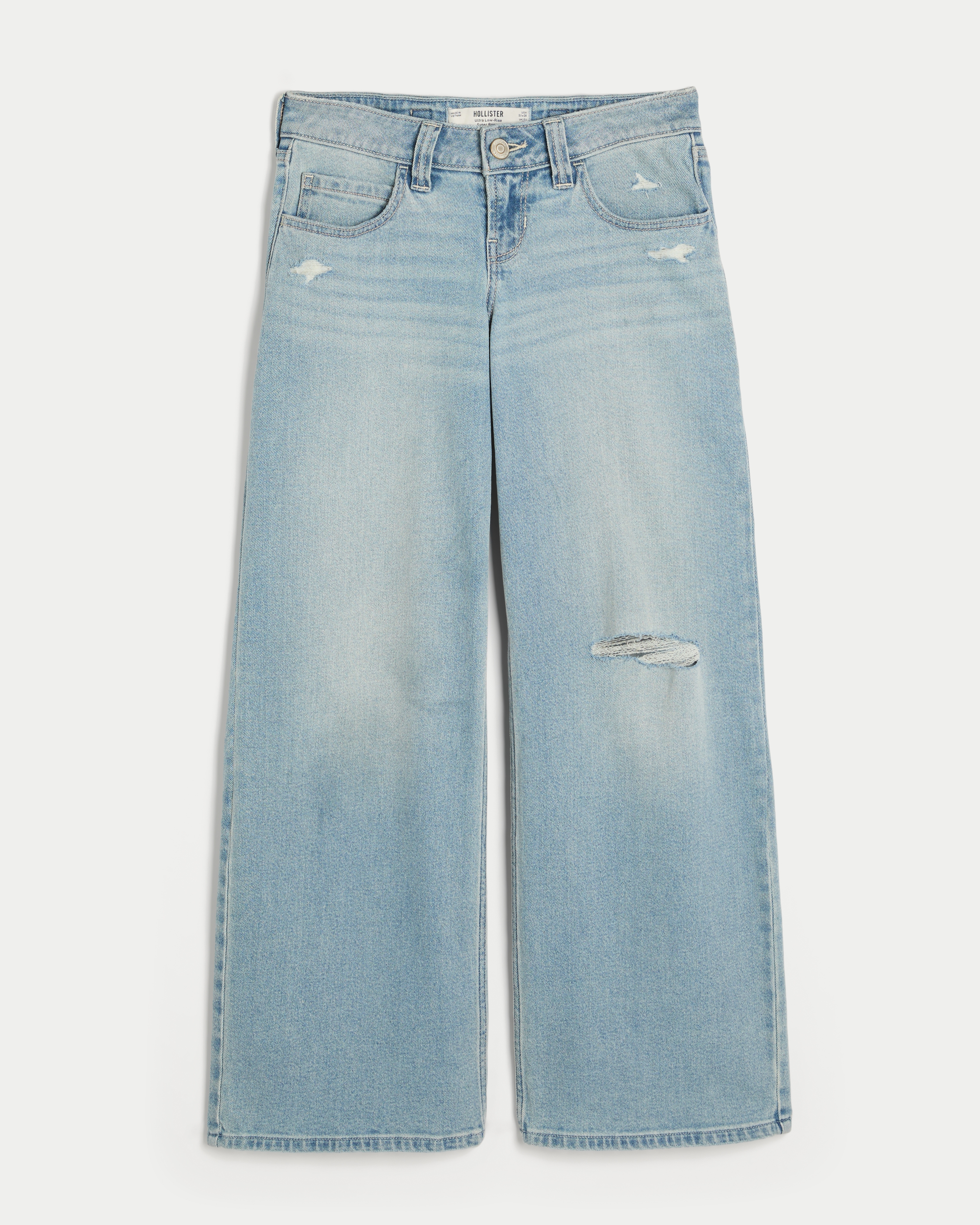 Hollister Andi Adjustable Waist Ultra Low-Rise Ripped Light Wash Super Baggy Jeans