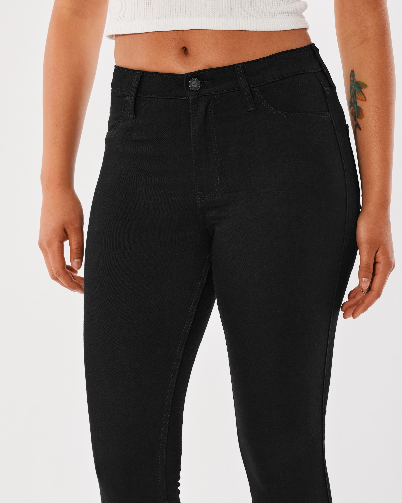 High waist black denim leggings for women