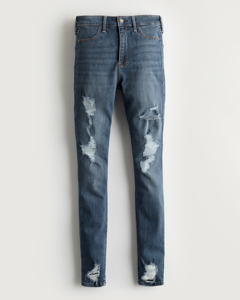 High-Rise Ripped Medium Wash Jean Leggings on Sale At Hollister Co.