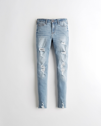Hollister light wash low rise ripped jeans, only - Depop