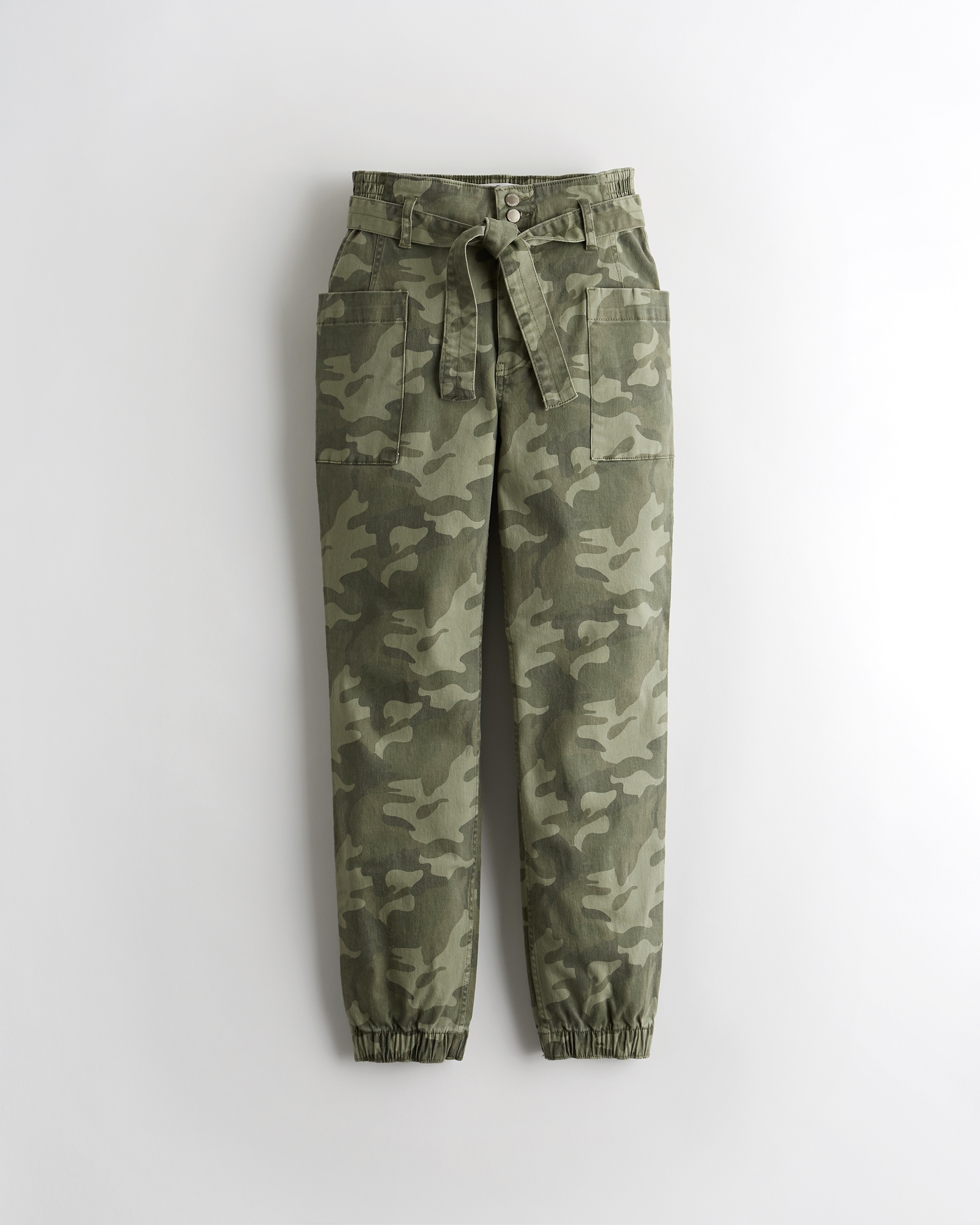 camo pocket belted jogger pants