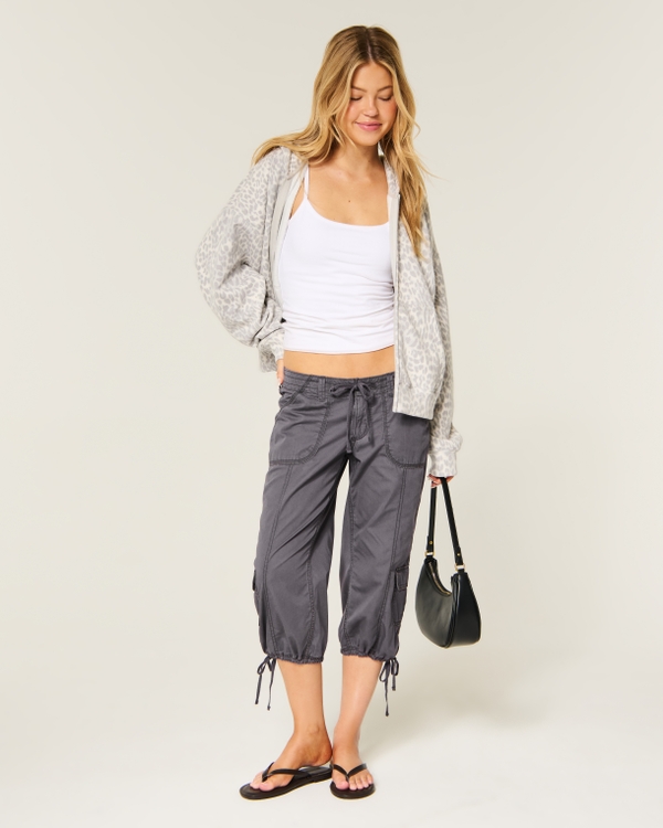 Ultra Low-Rise Baggy Capri Pants, Dark Grey view 1