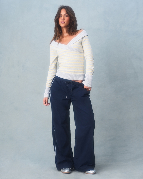 Ultra Low-Rise Super Baggy Track Pants, Navy view 2