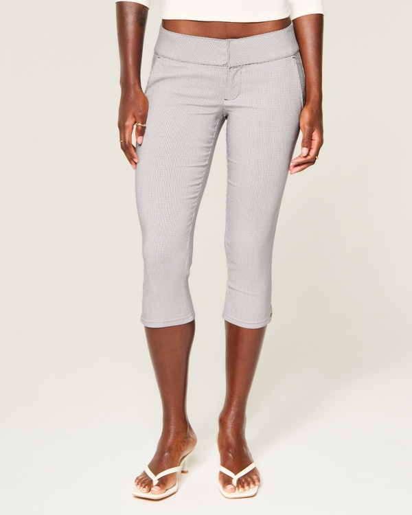 Low-Rise Menswear Capri Pants, Brown Print view 2