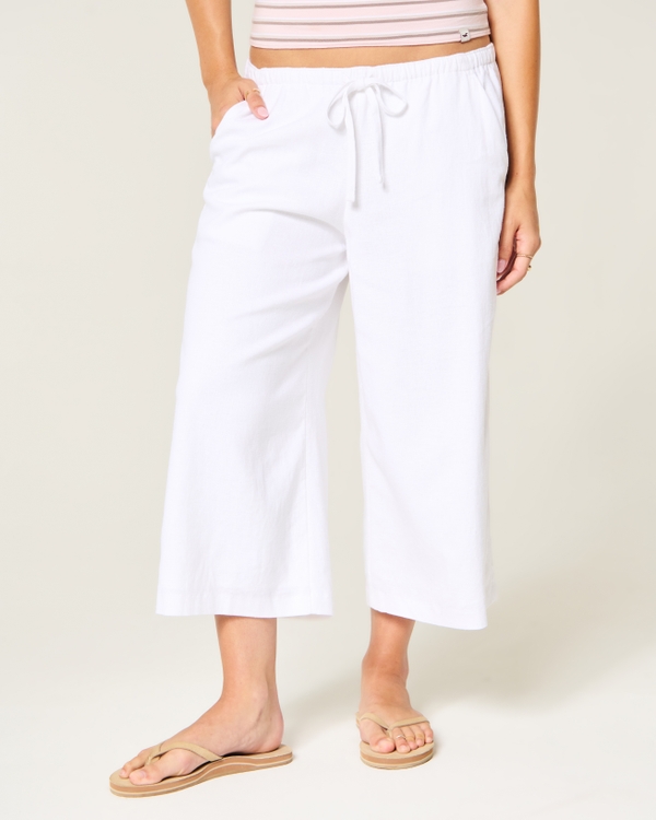 Low-Rise Linen-Blend Baggy Capri Pants, White view 2