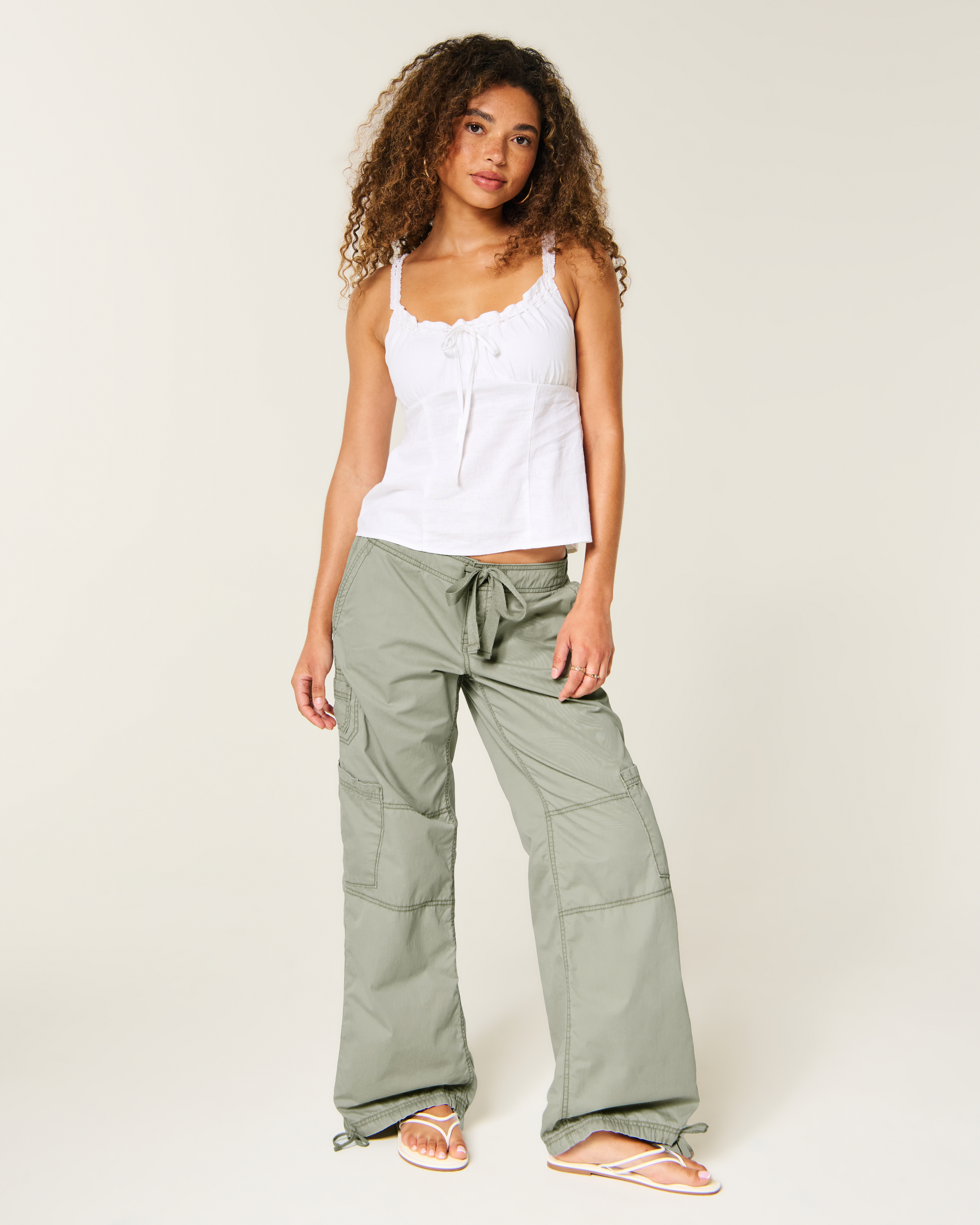 Ultra Low-Rise Baggy Tie Waist Utility Pants