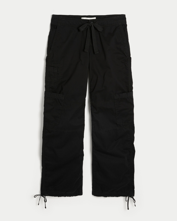 Ultra Low-Rise Baggy Tie Waist Utility Pants, Black view 1