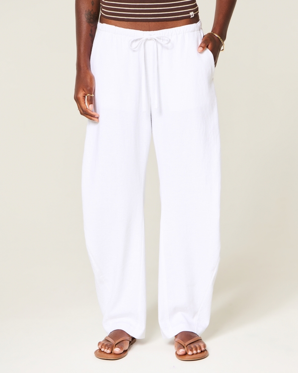 Low-Rise Linen-Bend Barrel Pull-On Pants, White view 2