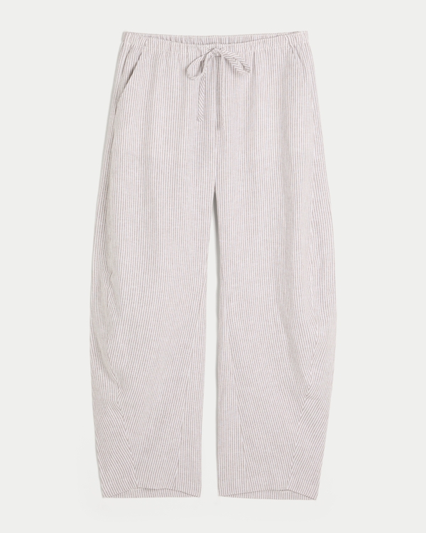 Low-Rise Linen-Bend Barrel Pull-On Pants, Brown Stripe view 1