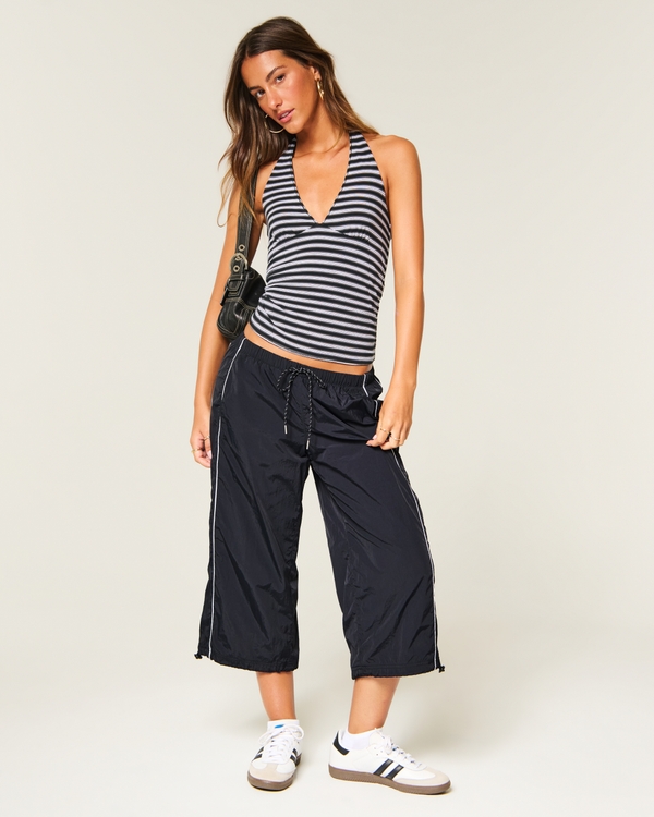 Ultra Low-Rise Baggy Capri Track Pants, Black view 1