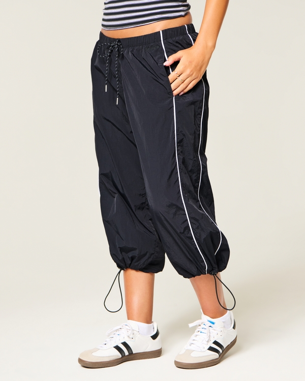 Ultra Low-Rise Baggy Capri Track Pants, Black view 2