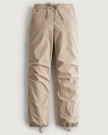 Women Unisex Taupe Side Ruched Baggy Parachute Pants