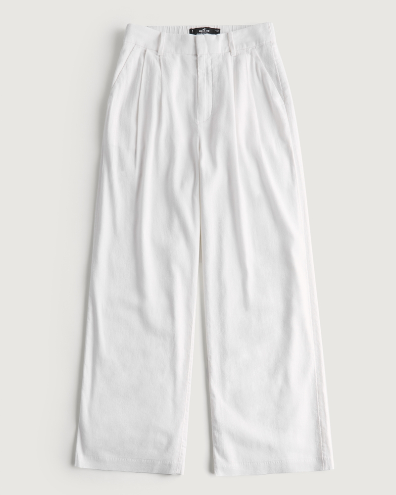 Relaxed fit: linen trousers with an elasticated waistband - white